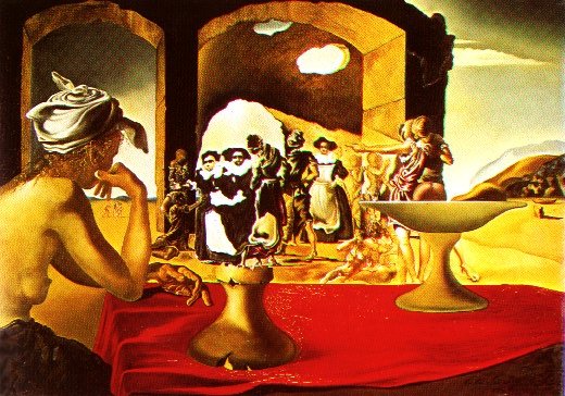 Ambiguity of Voltaire bust in Salvador Dali's painting The Slave Market with