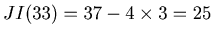 $ JI(33) = 37 - 4\times 3 = 25$