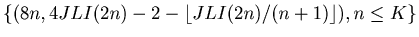 $ \{(8n, 4JLI(2n)-2-\lfloor JLI(2n)/(n+1)\rfloor), n \leq K \} $