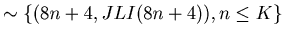 $\displaystyle \sim \{(8n+4, JLI(8n+4)), n \leq K \}$