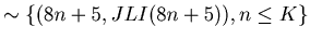 $\displaystyle \sim \{(8n+5, JLI(8n+5)), n \leq K\}$