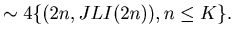 $\displaystyle \sim 4\{(2n, JLI(2n)), n \leq K \} .$