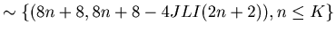 $\displaystyle \sim \{ (8 n + 8, 8n+8-4JLI(2n+2)), n \leq K\}$