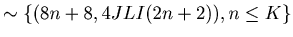 $\displaystyle \sim \{ (8 n + 8, 4JLI(2n+2)), n \leq K\}$