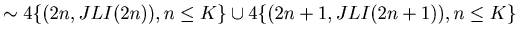 $\displaystyle \sim 4\{(2n, JLI(2n)), n \leq K \} \cup 4\{(2n+1, JLI(2n+1)), n \leq K\}$