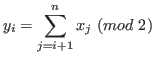 $ y_{i}=\displaystyle\sum_{j=i+1}^{n} x_j \ (mod\ 2)$